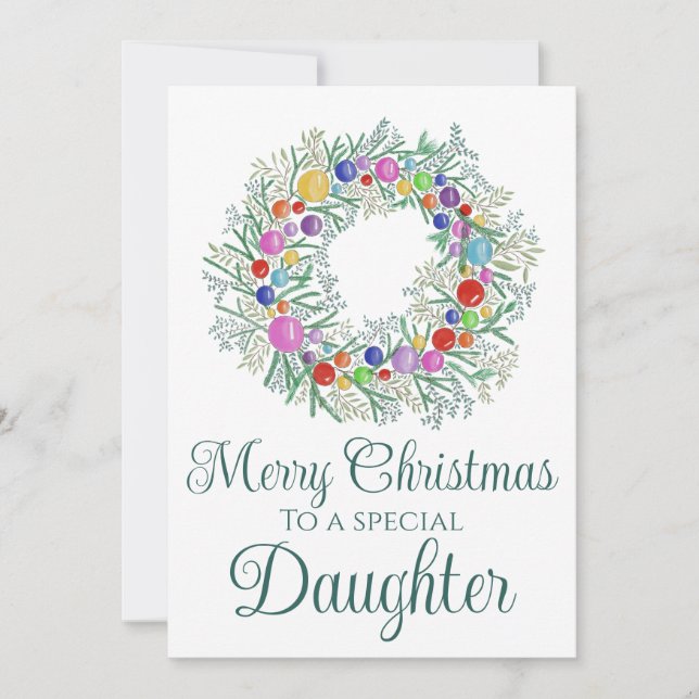Daughter colourful Christmas Wreath Holiday Card (Front)