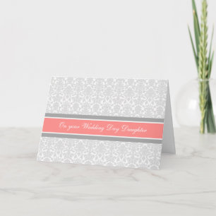 Daughter Congratulations Wedding Day Coral Grey Card