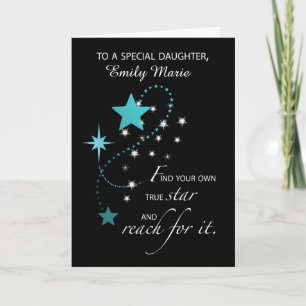Daughter Customizable Name, Aqua Graduation Star Card