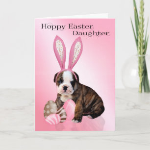 Daughter Cute Easter Bulldog Puppy With Eggs Holiday Card