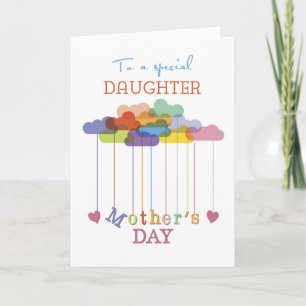 Daughter, Cute Mother's Day Rainbow Clouds Hearts Card