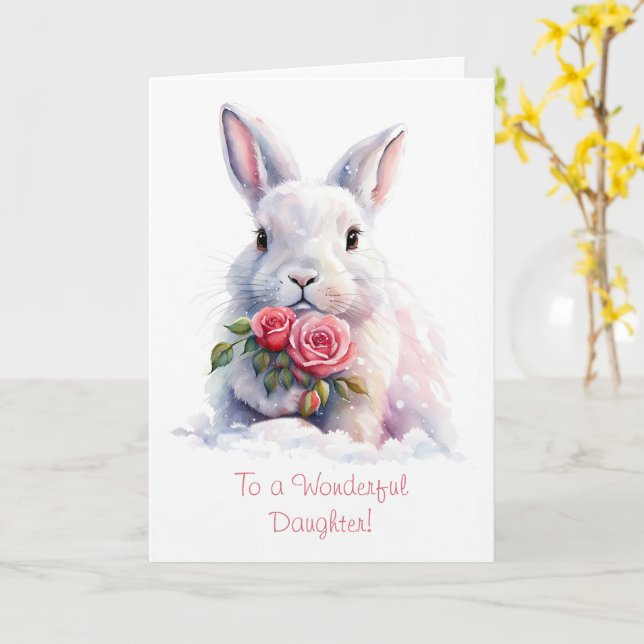 Daughter Cute Sweet Happy Valentines Day Bunny Card (Yellow Flower)