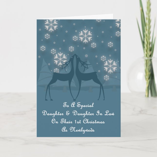 Daughter & Daughter In Law Reindeer Christmas Holiday Card (Front)