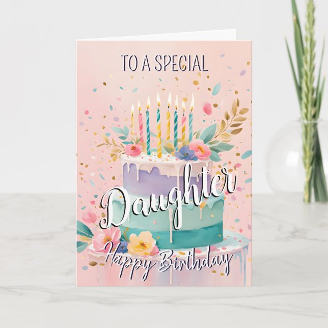 Daughter delightful happy birthday cake  card (Front)