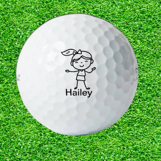 DAUGHTER Doodle stick people Personalized GIFT Golf Balls (Tee off with a smile: Perfectly Doodled Joy!)