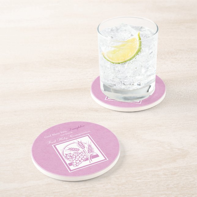 Daughter First Communion, Pink Coaster (Side)