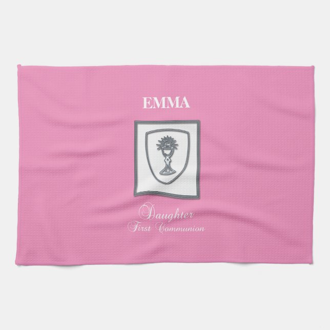 Daughter, First Communion Silver Chalice Kitchen Towel (Horizontal)