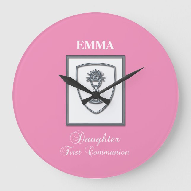 Daughter, First Communion Silver Chalice Large Clock (Front)