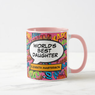 Daughter Fun Retro Comic Book Pop Art Pink Mug