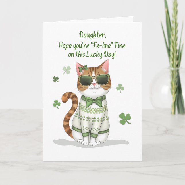 Daughter Funny Girl Cat Sunglasses St Patricks Day Card (Front)
