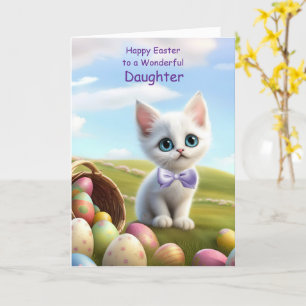 Daughter Happy Easter with Cute White Kitten Card