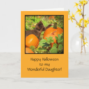 Daughter Happy Halloween with Kitten and Pumpkins Card