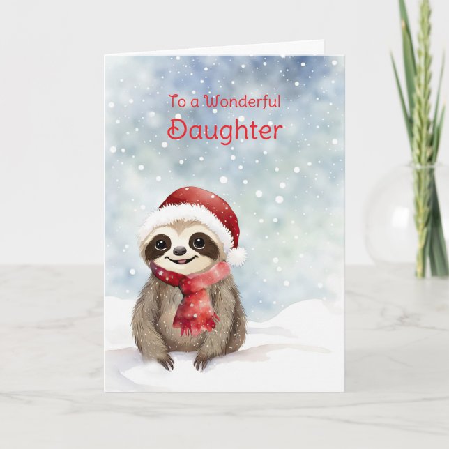 Daughter Happy Holidays Cute Sloth with Santa Hat Card (Front)