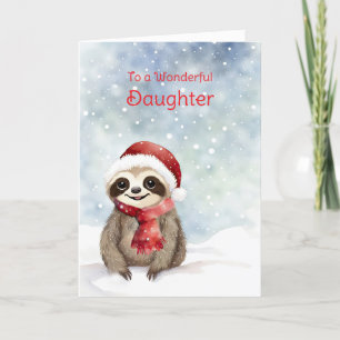 Daughter Happy Holidays Cute Sloth with Santa Hat Card