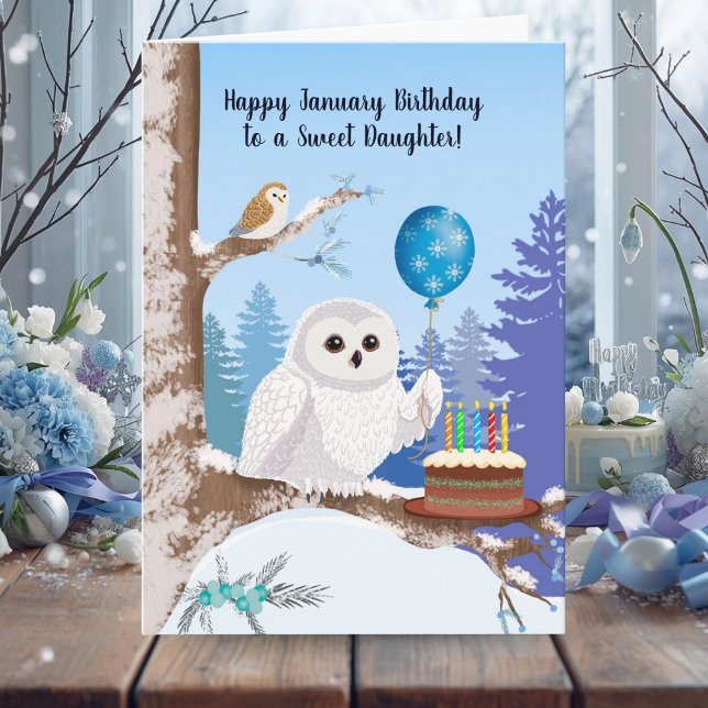 Daughter Happy January Birthday Snowy Owl Card (Creator Uploaded)
