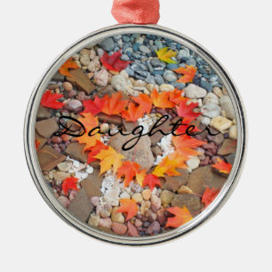 Daughter Heart Ornament Autumn Leaves Rock Garden