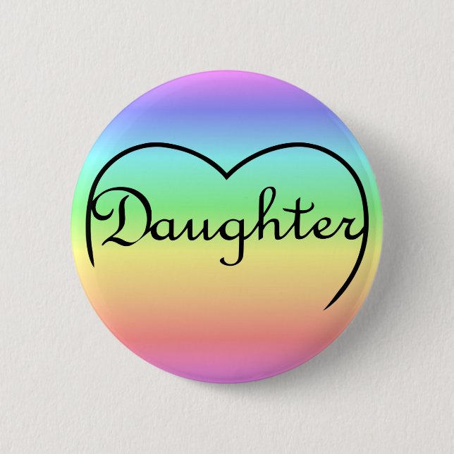 daughter heart rainbow 2 inch round button (Front)