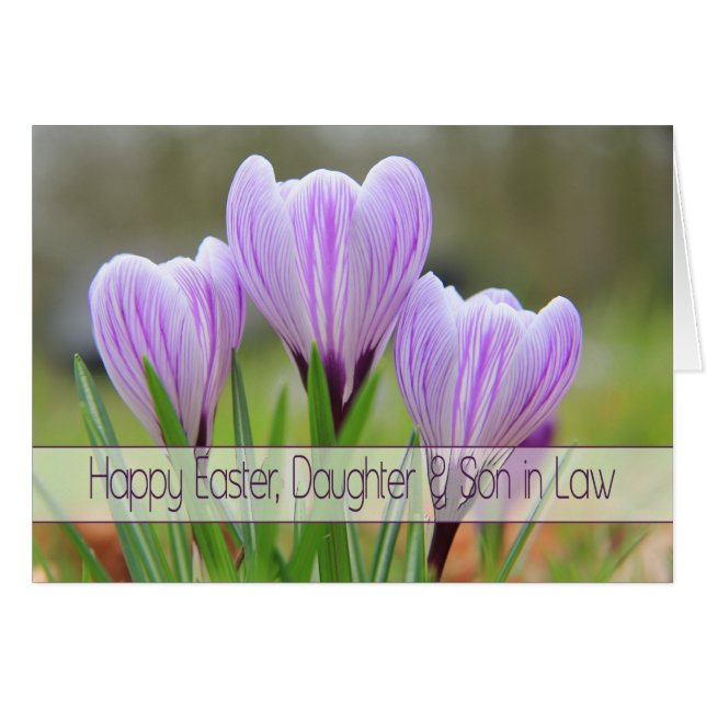 Daughter & Husband   Happy Easter Purple crocuses (Front Horizontal)