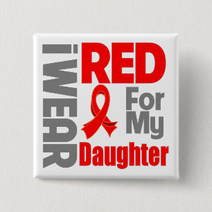 Daughter - I Wear Red Ribbon 2 Inch Square Button