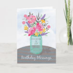 Daughter-in-Law Birthday Blessings Jar Vase Card<br><div class="desc">Send your Daughter-in-Law blessings not just on her birthday but throughout the year. Pretty watercolor-looking flowers in a mason jar vase are set on a striped tablecloth. Perfect religious birthday card for your Daughter-in-Law.</div>