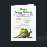 Daughter-in-Law, Birthday, Frog Jokes Card<br><div class="desc">A funny birthday card for your daughter-in-law. Lots of really bad frog jokes. A cool frog puts his thumb up to show he likes the jokes. give a laugh as well as a cool birthday card.</div>