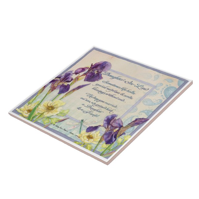 Daughter in Law Calligraphy Poem Iris Watercolor Tile (Side)