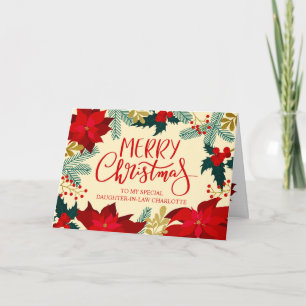 Daughter-In-Law Floral and Holly Merry Christmas Card