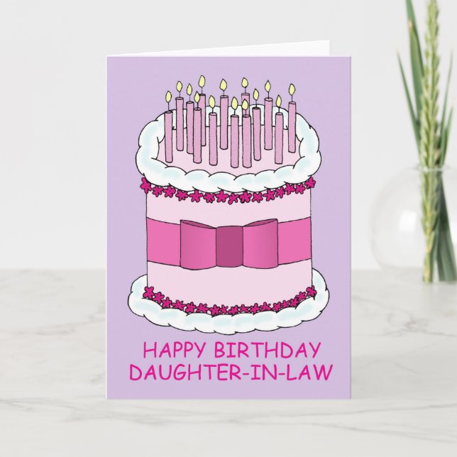Daughter-in-Law Happy Birthday Cake and Candles Card (Front)
