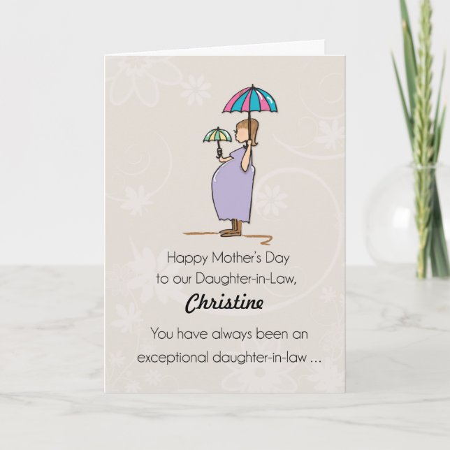 Daughter in Law Mothers Day Custom Name Pregnant Card (Front)