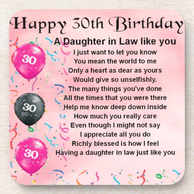 Daughter in Law Poem - 30th Birthday Coaster (Front)