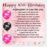 Daughter in Law Poem  -  40th Birthday