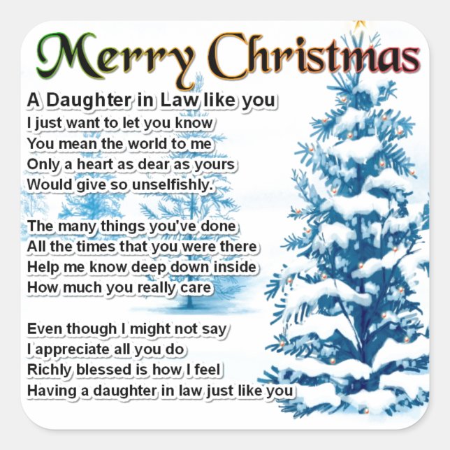 Daughter in Law Poem - Christmas Design Square Sticker (Front)