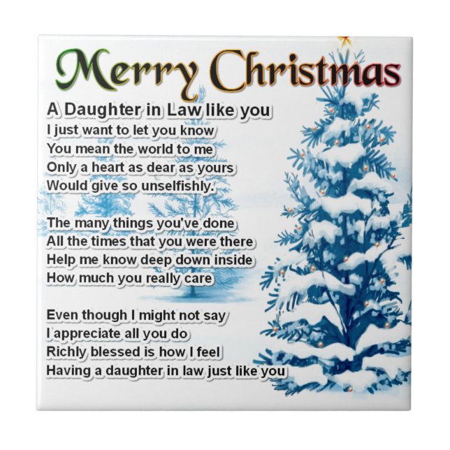 Daughter in Law Poem - Christmas Design Tile (Front)