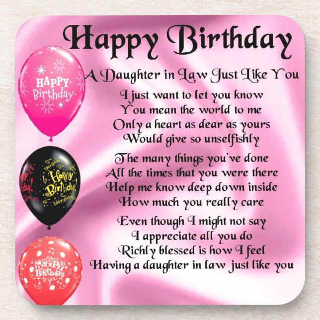 Daughter in Law Poem -  Happy Birthday Coaster (Front)