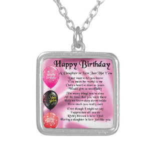 Daughter in Law Poem -  Happy Birthday Silver Plated Necklace