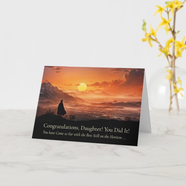 Daughter Inspiring Congratulations Graduation Cap  Card (Yellow Flower)