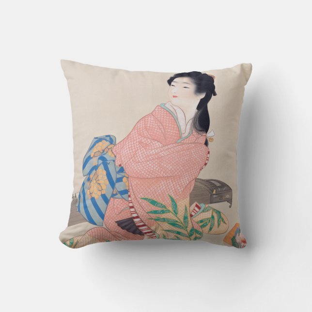 Daughter Miyuki (Elegant Japanese Lady, Asian Art) Throw Pillow (Front)