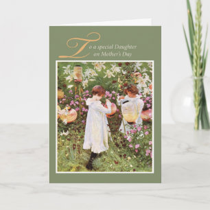 Daughter Mother's Day, Girls in Flower Garden, Vin Card