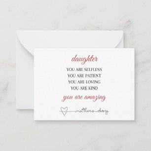 Daughter Mother's Day ,Poem Mother's Day Card 