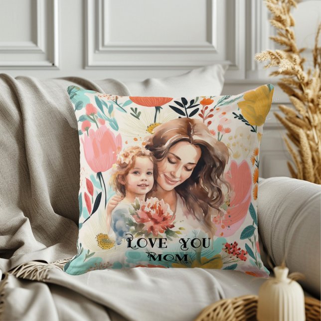 Daughter Mother's Day Quote Greenery Floral Photos Throw Pillow (Daughter Mother's Day Quote Greenery Floral Photos Throw Pillow)