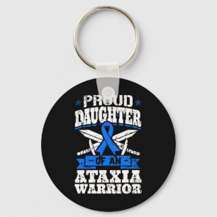 Daughter Of An Ataxia Warrior Blue Awareness Ribbo Keychain