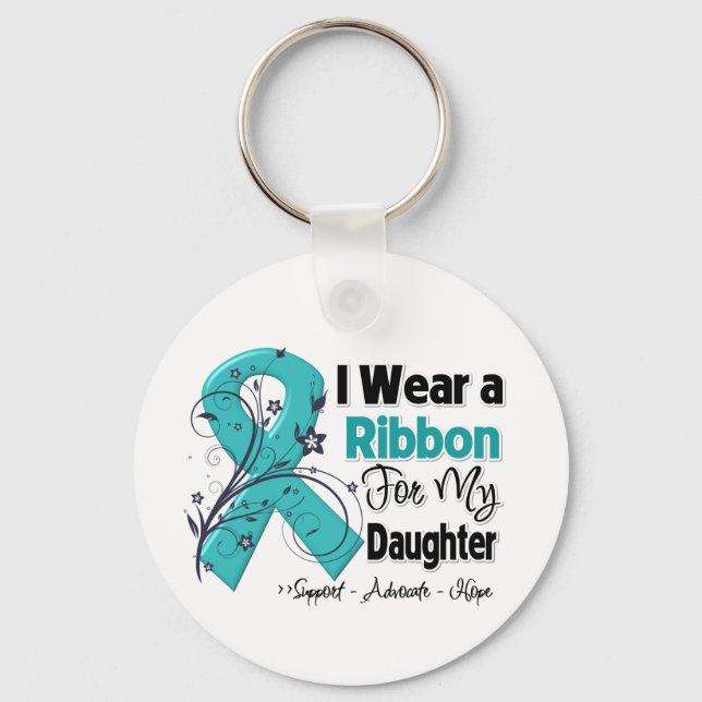 Daughter - Ovarian Cancer Ribbon Keychain (Front)