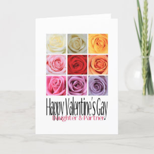 Daughter Partner Valentine's Gay, Rainbow Roses Holiday Card