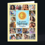 Daughter Photo Collage Birthday Card<br><div class="desc">This card is customized for daughter but you can change it to any relationship or name that works for you. A smiling sun yellow and orange decorative sun on a blue background of rays and clouds is in the middle of a photo collage of 18 pictures for you to share...</div>