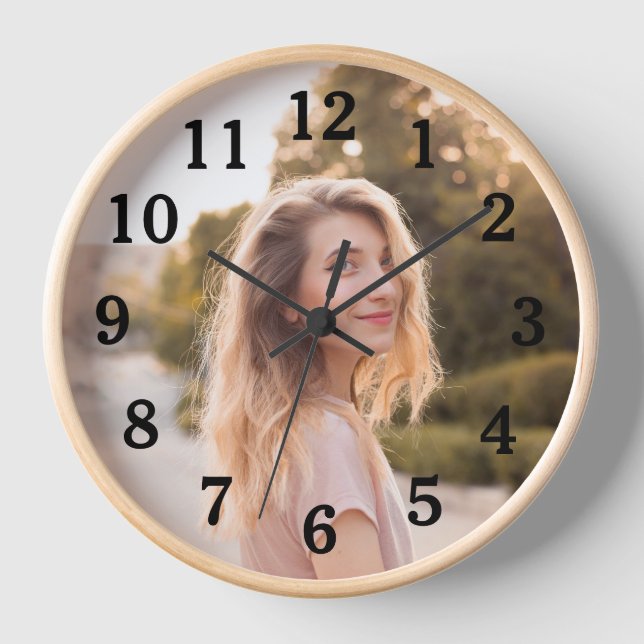 Daughter Photo for Mom with Classic Black Numbers Clock (Front)