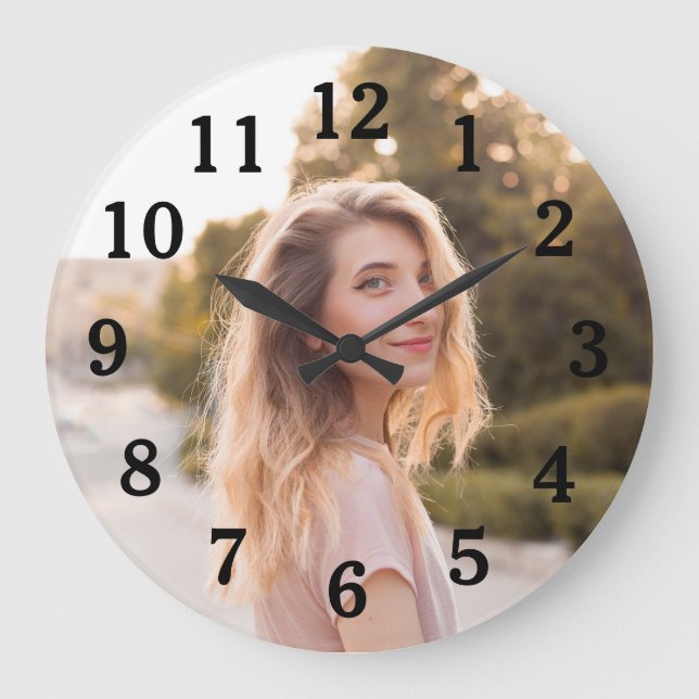 Daughter Photo for Mom with Classic Black Numbers Large Clock (Front)