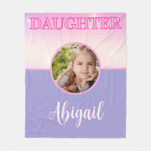 Daughter Pink & Lilac Purple Custom Photo and Name Fleece Blanket