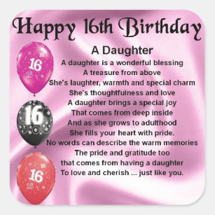 Daughter Poem  16th Birthday Square Sticker