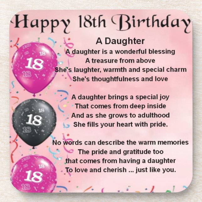Daughter Poem - 18th Birthday Coaster (Front)