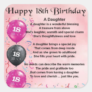 Daughter Poem - 18th Birthday Square Sticker